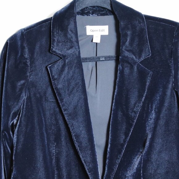 Open Edit Relaxed Velvet Blazer Navy Blue XXS - Picture 5 of 9